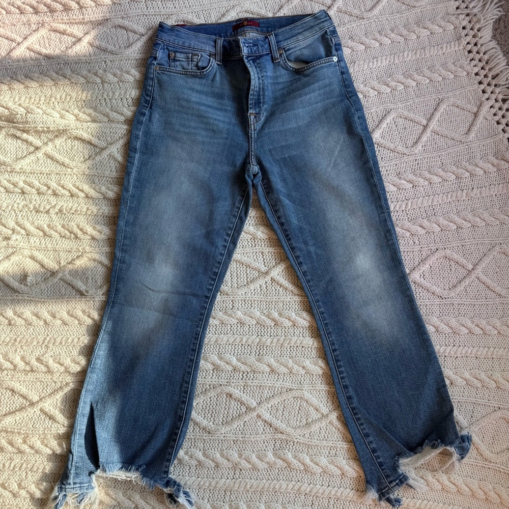 7 For All Mankind, High Waist, Slim Kick, Raw Frayed Hem, Size 29